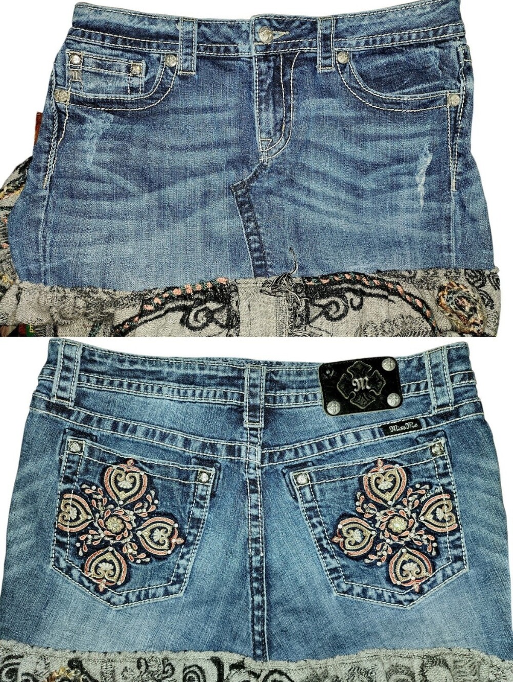 OOAK Upcycle Denim With Paisley Merino/Cotton Blend Scarf Maxi Skirt - Picture 9 of 10